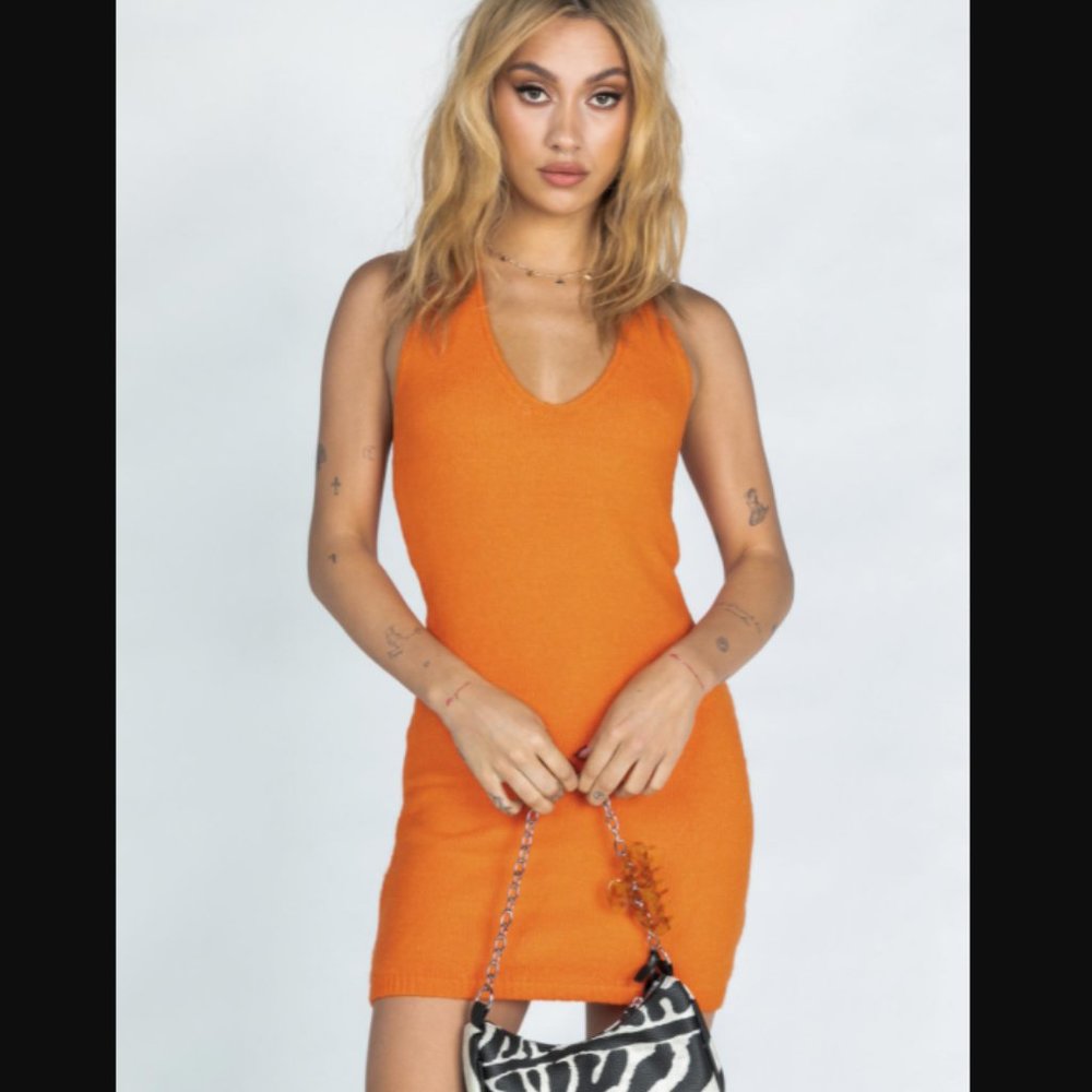 Princess Polly Blair Orange Knit Halter Mini Dress S/M - Picture 2 of 12